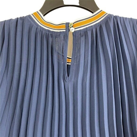 DR2 Women Navy Pleated Sleeveless With Striped Neckline Blouse Size XS - Picture 7 of 8